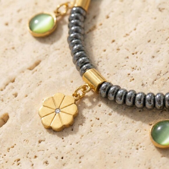 18K Gold Plated Stainless Steel Two-Tone Boho Floral Enamel Charm Necklace Gift - Picture 13 of 17